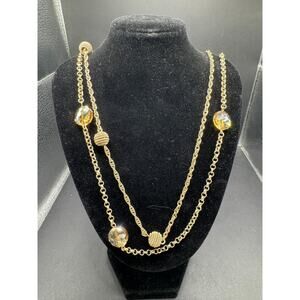 Monet Classic Layered Crystals Spring Spiral Beads Gold tone Chain Necklace